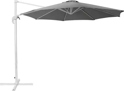 Produktbild von BELIANI Ampelschirm Grau/Weiß Polyester ⌀ 300 cm Garten Terrasse Balkon