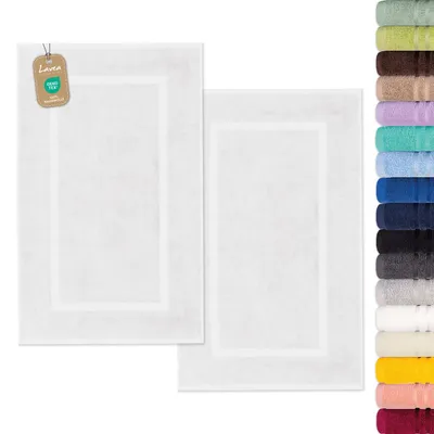 Produktbild von Lavea® 2er Set Badematte 50x80 cm, Badezimmerteppich 100% Baumwolle, 800 g/m², saugstark, waschbar, Badvorleger Bad, Dusche, WC – Elena - Weiß