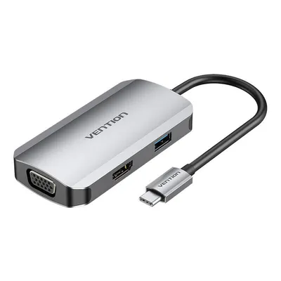 Produktbild von Vention TOAHB Dockingstation, USB-C zu HDMI, VGA, USB 3.0, PD, 0,15 m, grau