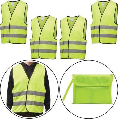 Produktbild von Warnwesten 4er Set Gelb – Reflektorstreifen, Polyester, Klettverschluss, Unisex, Praktische Tasche für Aufbewahrung