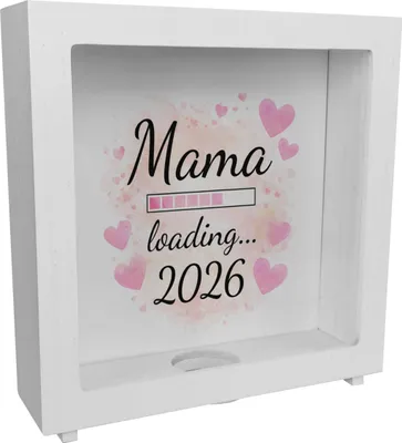 Produktbild von Rosa Herzen Mama Rahmen Spardose aus Holz - Mama loading... 2026