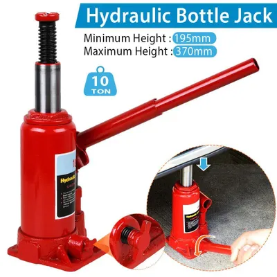 Image de Cric hydraulique pour bouteilles - 10 tonnes - Construction robuste - Adapté aux voitures, aux camionnettes, aux camions, aux bateaux et aux caravanes - Rouge