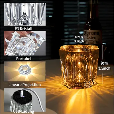 Produktbild von SROSS  LED Nachttischlampe LED-Kristalllampe fürs Schlafzimmer,echte Kristall-Ambientelampe wiederaufladbare Tischlampe, kabellose Mini-Leuchte