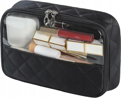 Zdjęcie produktu dla Kosmetyczka pikowana z okienkiem 25x16x6,5 cm – czarna, podróżna i organizer