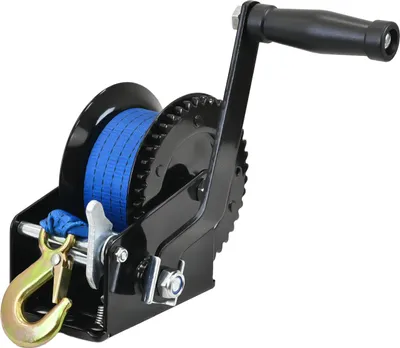 Produktbild von Gurtwinde 540 kg Gurtlänge 10 m Gurtbreite 5 cm mit Lasthaken Sperrhebel Handkurbel ergonomisch
