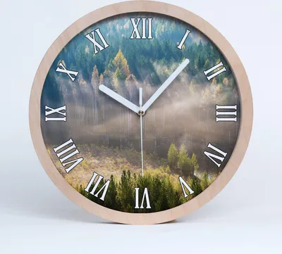Produktbild von Holzuhr 30fi cm wanduhr - weiße Spitzen - Nebel im Wald