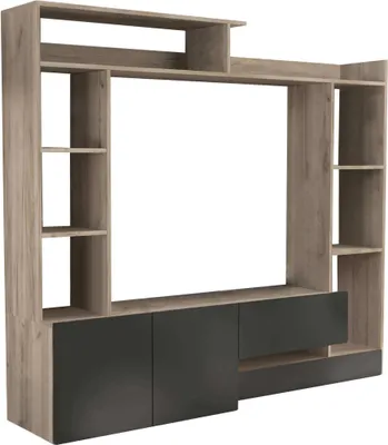 Immagine prodotto di Milani Home - parete attrezzata soggiorno con mobile porta TV e pensili, nero effetto legno, 180 x 28/40 x 165 cm