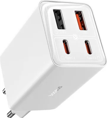 Image de Chargeur Baseus GaN6 Pro Dual 65W Fast-Charge + Câble USB-C 100W 1M Blanc