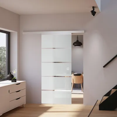 Produktbild von inova Glasschiebetür 755 x 2035 mm, Blockstreifen, Komplettset mit Quadratgriff, Softclose beidseitig