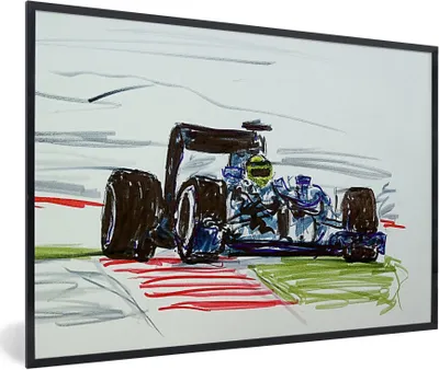 Produktbild von MuchoWow® Gerahmtes Poster Eine Illustration eines Rennwagens aus der Formel 1 90x60 cm - Poster mit Schwarzem Bilderrahmen Wandposter Rahmen Foto Bilder - Fotorahmen - Foto-Plakat