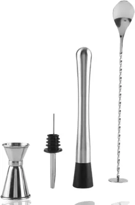 Productafbeelding van Muddler Bar Tool Set Muddler voor Cocktails Mengen Lepel Jigger Bar Lepel Barman Gereedschap Rvs (25/50ml) - Set van 4