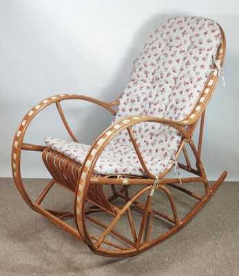 Korbstuhl, Schaukelstuhl aus Weide Modell Ole inkl. Polster Rose, Rattan Schaukelstuhl
