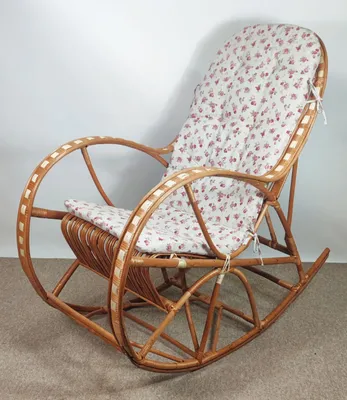 Produktbild von Korbstuhl, Schaukelstuhl aus Weide Modell Ole inkl. Polster Rose, Rattan Schaukelstuhl