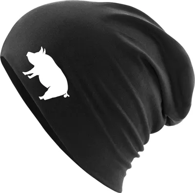 Produktbild von Huuraa Beanie Schwein Silhouette Black One Size Baumwolle und Elasthan Mütze Geschenkidee