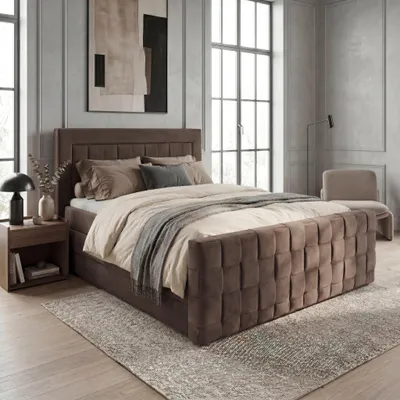 Produktbild von ELVORA DESIGNE Boxspringbett 140x200 cm AIR mit Bonellmatratze H3 & Topper, 2 Bettkasten, Dunkelbraun