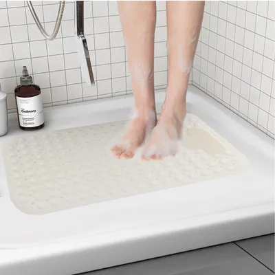 Imagen del producto de Alfombrilla antideslizante para ducha, color blanco, con función de masaje