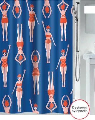 Obrázek produktu pro Sprchový závěs Spirella® proti plísním – antibakteriální, pratelný, voděodolný, polyester, „Baigneuses“ 180 × 180 cm – modro-červený