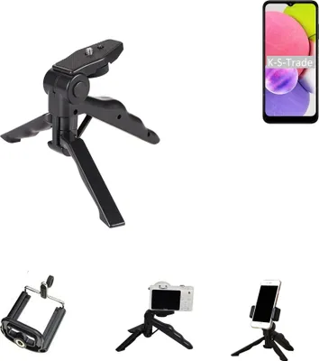 Produktbild von K-S-Trade Stativ Tisch-Ständer Dreibein Handy-Stativ Ständer kompatibel mit Samsung Galaxy A03 Mini-Stativ Smartphone Tripod Handy-Stativ aus