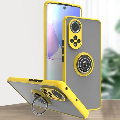 Produktbild von Huawei Nova 9 Hülle, Ring Halter Ständer Matte Transluzent TPU Rahmen Stoßfest Schutzhülle für Huawei Nova 9 Gelb