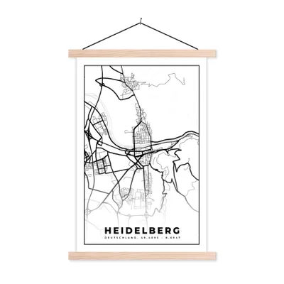 Produktbild von MuchoWow® Textilposter Heidelberg - Karte - Stadtplan 120x180 cm mit holzfarbenen Rahmen - Textil-Plakat