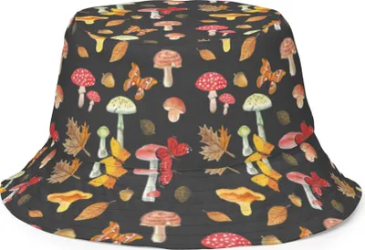 Produktbild von Mr. & Mrs. Panda Bucket Hat Pilze Schmetterlinge Größe S/M - Grau - Geschenk, Sonnenhut, Sommermütze, Wanderhut, Pilz Muster, Anglerhut, Fischerhut, Schmetterling