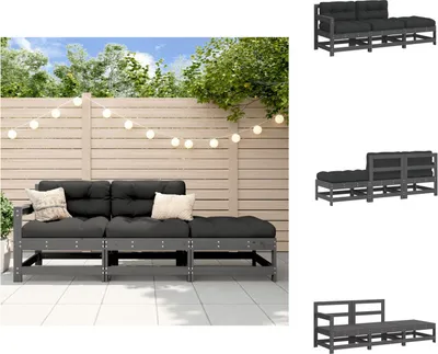 Produktbild von vidaXL 3-tlg. Garten-Lounge-Set mit Kissen Grau Massivholz - Gartensofaelemente