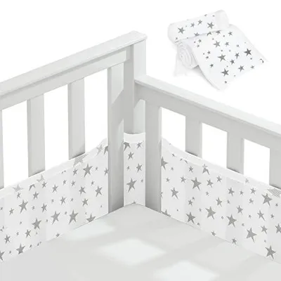 Produktbild von Bettumrandung Babybett, 2 Stück Nestchen für Kinderbetten Kantenschutz Baby Babybett, Atmungsaktive Polsterung, Rausfallschutz für Babybett,Abnehmbar -340cmx30cm + 160cmx30cm(Pentagramm)