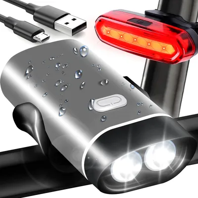 Produktbild von Fahrradlicht Set vorne und hinten, LED Fahrradlampe 500 Lumen, USB aufladbar, wasserdicht, Front- und Rücklicht, 3 Modi, Akku 1800mAh, Retoo