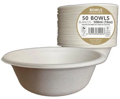 Image de Assiettes compostables jetables, 500 ml, lot de 50, adaptées au micro-ondes, pour la cuisine