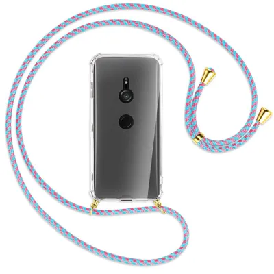 Produktbild von Handykette Backcover-Schutzhülle mit Band (Metall goldfarben) für Sony Xperia XZ3 - pink/mint