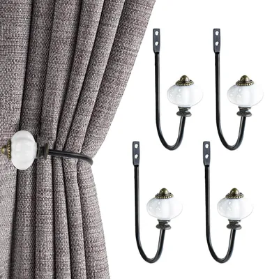 Image de TRANKIELO® - 4 supports de rideaux en métal noir - Fixation murale en forme de U - Design vintage pour salon et chambre