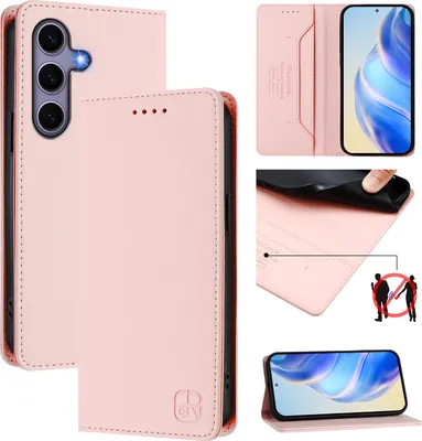 Image de Étui en cuir pour Samsung Galaxy S24, étui à rabat avec fentes pour cartes, portefeuille et support Rose