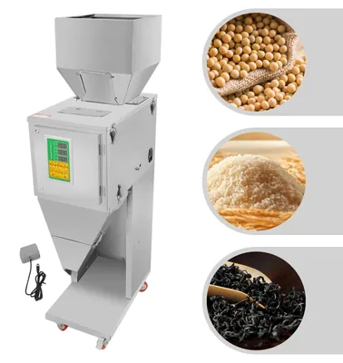 Zdjęcie produktu dla Automatyczna maszyna do napełniania i zgrzewania torebek – pionowa, do granulatu/proszku – 10–999 g – dokładność 2 g – 6–15 torebek/min – lejek o pojemności 35 kg – stal nierdzewna 201 – kolor biały