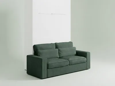 Produktbild von Schrankbett 140 x 200 cm - Manuelle vertikale Öffnung - Mit LEDs - Weiß + Grünes Sofa - RAPILI