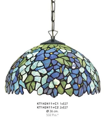 Produktbild von Handgefertigte Tiffany Hängeleuchte von Casa Padrino, Durchmesser 36 cm, 1-Flammig - Leuchte Lampe - wunderschöne Tiffany Deckenleuchte