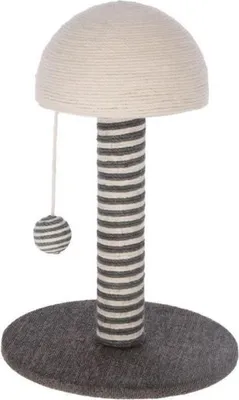 Obrázok produktu pre Škrabadlo pre mačky Kerbl FUNGHI, sisalový kmeň 42 cm, základňa Ø 30 cm, sivá/biela, s hračkou