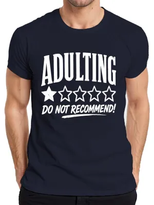 Obrázek produktu pro Tričko "Adulting: Nedoporučujeme", vtipné, sarkastické, pro muže, tmavě modré, velikost L