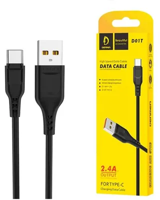 Zdjęcie produktu dla Kabel Usb Typ-C Denmen Czarny 2,4A 1M Usb-C D01T