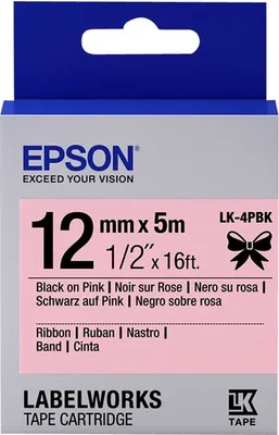 Produktbild von Epson LabelWorks LK-4PBK - Seidig - Schwarz auf Pink - Rolle (1,2 cm x 5 m) 1 Kassette(n) Band - für LabelWorks Cable and Wiring Kit, LW-1000, 600, 700, K400, Z700, Z710, Z900, Safety Kit