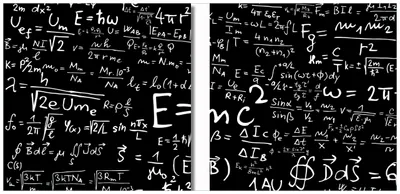 Produktbild von Wallario 2er Set Wandbilder aus Acryl, 50 x 50 cm, freischwebende Optik - Mathematische Formeln  Relativitätstheorie