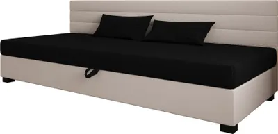 Produktbild von AURA SOFA Boxspringbett WILD BIZ 80x195 Komplett-Set mit Bonell Matratze, Polsterbett mit Bettkästen - Hellbeige/Schwarz, SAWANA 01/14