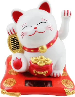 Produktbild von Glückskatze Maneki-neko Talisman weiß Solar 7,5cm Winkekatze Lucky cat