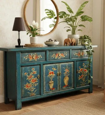 Produktbild von Chinesisches Sideboard blau Kommode Schrank Möbel asiatisch orientalisch chinesisch Büffet Anrichte Vintage Shabby Chic