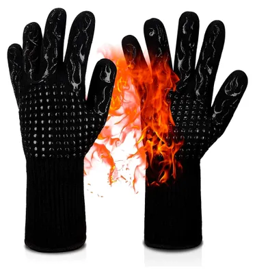 Produktbild von Grillhandschuhe, hitzebeständig bis 800 °C, ofenfeste Handschuhe, Küchenhandschuhe, feuerfeste Handschuhe, geeignet zum Grillen, Kochen, Backen (schwarz)