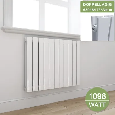 Obrázok produktu pre Elegantný, plochý radiátor, panelový radiátor, horizontálne pripojenie, 630x847 mm, biela farba, dvojvrstvový, plochý radiátor bez vykurovacieho telesa