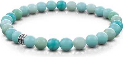 Produktbild von FABACH Amazonit Perlenarmband mit 6mm Edelstein-Perlen und 925 Sterling Silber Logo-Perle - Edles Naturstein Stretch-Armband für Damen (Türkis)