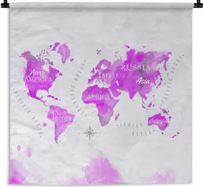 Produktbild von MuchoWow® Wandteppich Wandbehang Weltkarte - Rosa - Abstrakt 150x150 cm Tapisserie Dekoration Wandtuch - Wohnaccessoires - Modernes