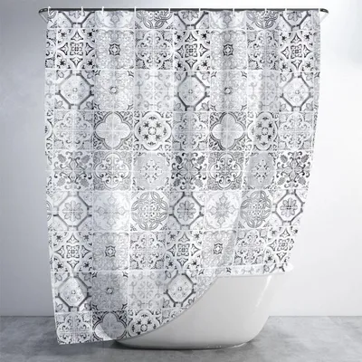 Image de Rideau de douche imperméable avec crochets, 180 x 180 cm, motif carrelage