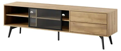Productafbeelding van FURNLUX TV-standaard met lade, bruin en zwart, 180 cm / Hoofdkleur: bruin / Afmetingen: 180 x 54 x 39 cm