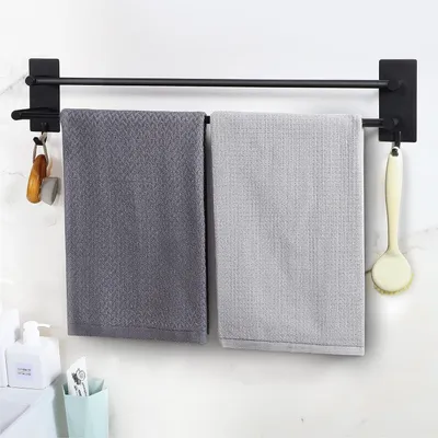 Produktbild von Handtuchhalter ohne Bohren – Doppelter Handtuchstange – Badezimmer-Organizer – Selbstklebendes Edelstahl – 60 cm – Schwarz
